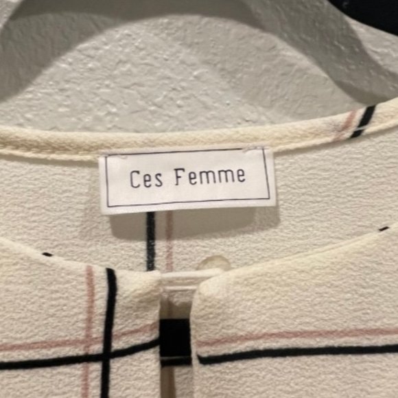 CES FEMME Beige Squares Ruffle Mini Dress - Picture 3 of 4